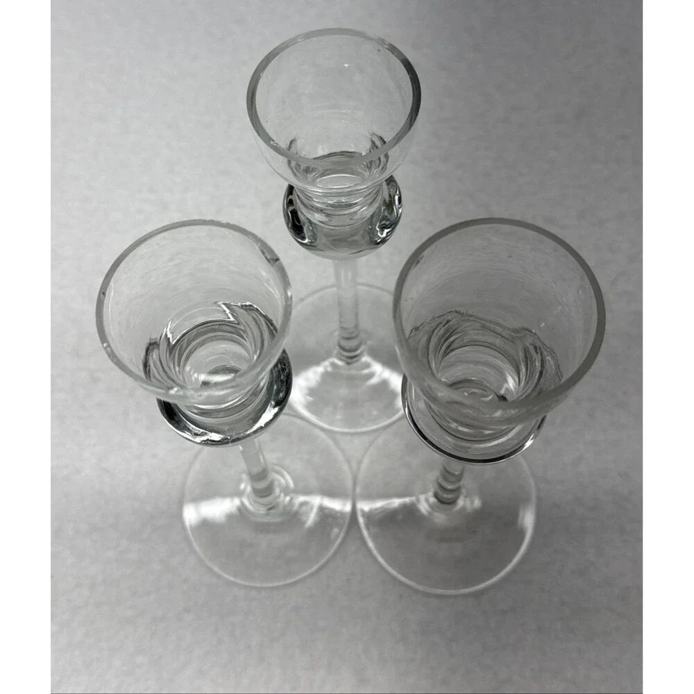 Clear Glass Long Stem Taper Candle Holders Candlesticks Set of 3 Vintage